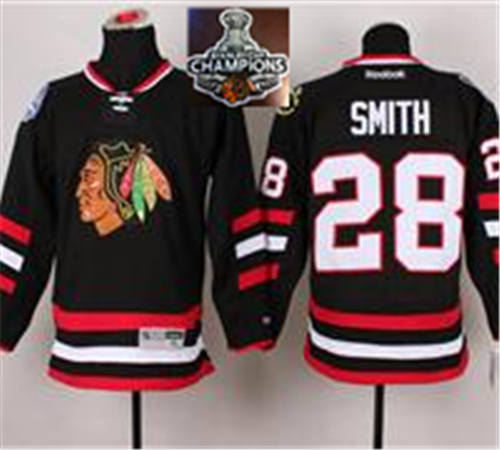 Chicago Blackhawks 28 Ben Smith Black 2014 Stadium Series 2015 Stanley Cup Champions NHL Jersey