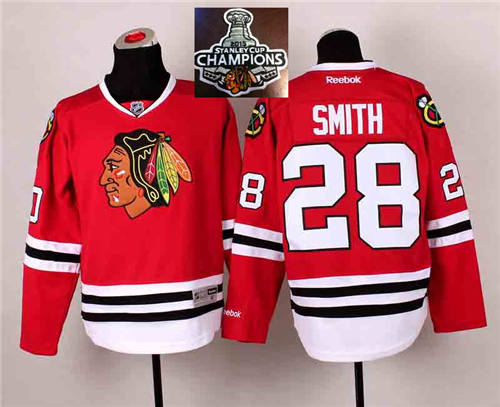 Chicago Blackhawks 28 Ben Smith Red 2014 Stadium Series 2015 Stanley Cup Champions NHL Jersey