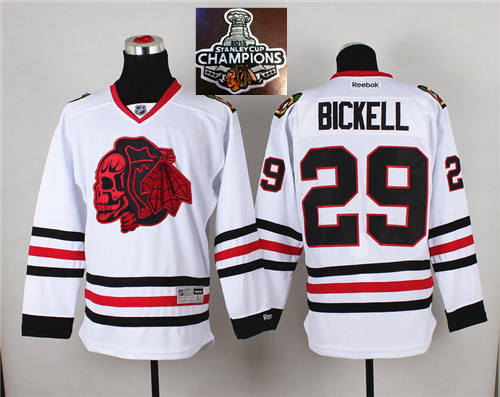 Chicago Blackhawks 29 Bryan Bickell White(Red Skull) 2014 Stadium Series 2015 Stanley Cup Champions NHL Jersey