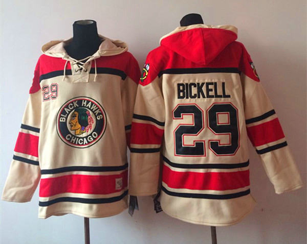 Chicago Blackhawks 29 Bryan Bickell cream NHL hockey hoddies