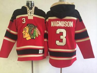 Chicago Blackhawks 3 Keith Magnuson Red Lace-Up NHL Jersey Hoodie