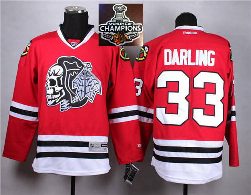 Chicago Blackhawks 33 Darling Red(White Skull) 2014 Stadium Series 2015 Stanley Cup Champions NHL Jersey
