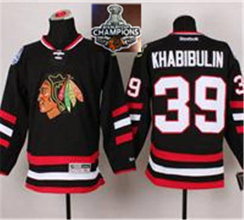 Chicago Blackhawks 39 Nikolai Khabibulin Black 2014 Stadium Series 2015 Stanley Cup Champions NHL Jersey