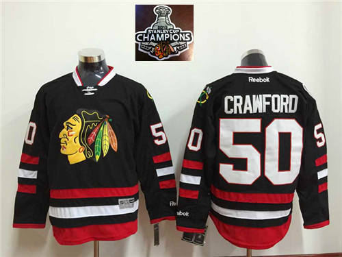 Chicago Blackhawks 50 Corey Crawford 2015 Winter Classic Black 2015 Stanley Cup Champions NHL Jersey