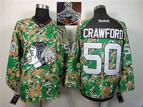 Chicago Blackhawks 50 Corey Crawford Black Ice 2015 Stanley Cup Champions NHL Jersey