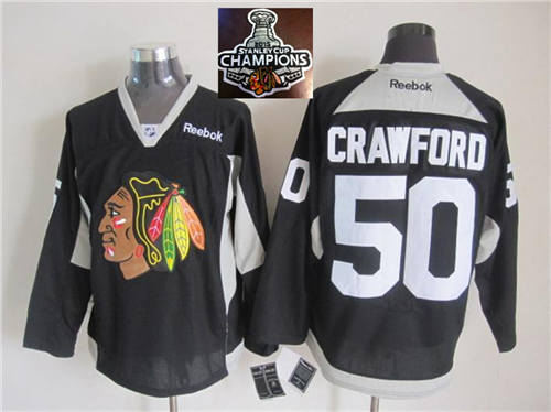 Chicago Blackhawks 50 Corey Crawford Black Practice 2015 Stanley Cup Champions NHL Jersey