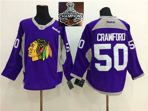 Chicago Blackhawks 50 Corey Crawford Purple Practice 2015 Stanley Cup Champions NHL Jersey