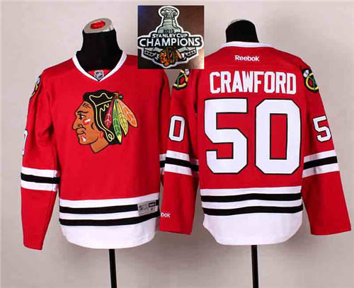 Chicago Blackhawks 50 Corey Crawford Red 2014 Stadium Series 2015 Stanley Cup Champions NHL Jersey