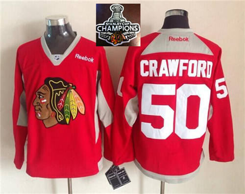 Chicago Blackhawks 50 Corey Crawford Red Practice 2015 Stanley Cup Champions NHL Jersey