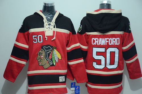 Chicago Blackhawks 50 Corey Crawford Red Sawyer Hooded Sweatshirt NHL Jersey
