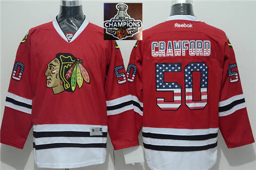 Chicago Blackhawks 50 Corey Crawford Red USA Flag Fashion 2015 Stanley Cup Champions NHL jersey