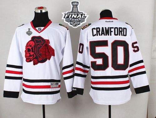 Chicago Blackhawks 50 Corey Crawford White(Red Skull) 2015 Stanley Cup NHL jersey