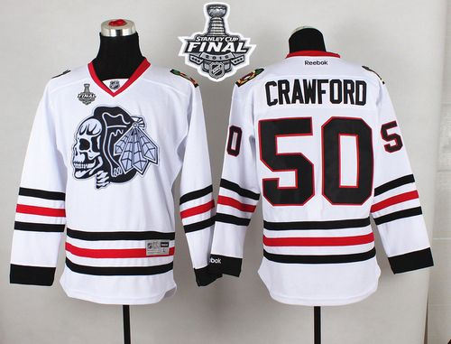 Chicago Blackhawks 50 Corey Crawford White(White Skull) 2015 Stanley Cup NHL jersey