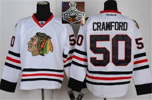 Chicago Blackhawks 50 Crawford White 2015 Stanley Cup Champions NHL Jersey