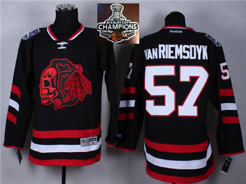 Chicago Blackhawks 57 Van RIEMSDYK Black (Red Skull) 2014 Stadium Series 2015 Stanley Cup Champions NHL Jersey