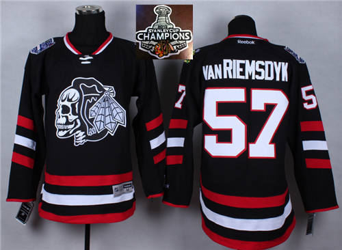 Chicago Blackhawks 57 Van RIEMSDYK Black (White Skull) 2014 Stadium Series 2015 Stanley Cup Champions NHL Jersey
