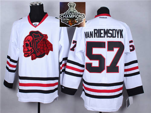 Chicago Blackhawks 57 Van RIEMSDYK White (Red Skull) 2014 Stadium Series 2015 Stanley Cup Champions NHL Jersey
