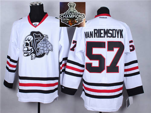 Chicago Blackhawks 57 Van RIEMSDYK White(White Skull) 2014 Stadium Series 2015 Stanley Cup Champions NHL Jersey