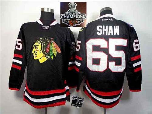 Chicago Blackhawks 65 Andrew Shaw Black 2014 Stadium Series 2015 Stanley Cup Champions NHL Jersey