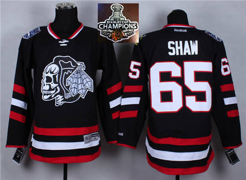Chicago Blackhawks 65 Andrew Shaw Black(White Skull) 2014 Stadium Series 2015 Stanley Cup Champions NHL Jersey