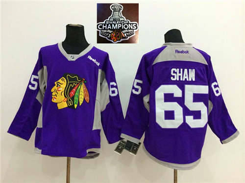 Chicago Blackhawks 65 Andrew Shaw Purple Practice 2015 Stanley Cup Champions NHL Jersey