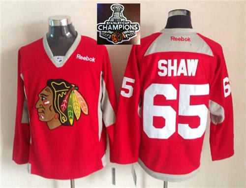 Chicago Blackhawks 65 Andrew Shaw Red Practice 2015 Stanley Cup Champions NHL Jersey