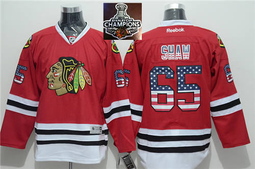 Chicago Blackhawks 65 Andrew Shaw Red USA Flag Fashion 2015 Stanley Cup Champions NHL jersey