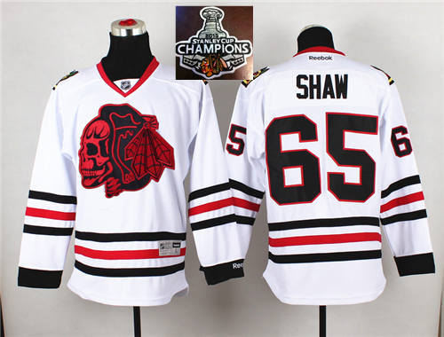 Chicago Blackhawks 65 Andrew Shaw White(Red Skull) 2014 Stadium Series 2015 Stanley Cup Champions NHL Jersey