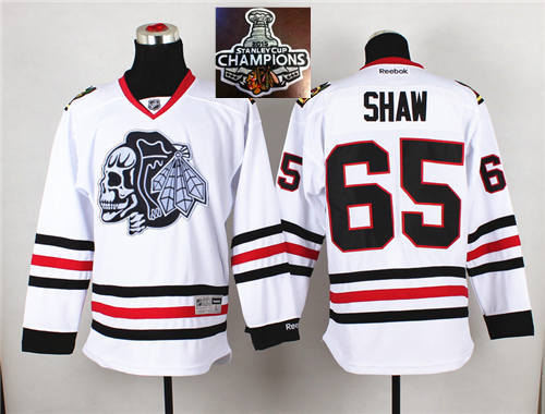Chicago Blackhawks 65 Andrew Shaw White(White Skull) 2014 Stadium Series 2015 Stanley Cup Champions NHL Jersey