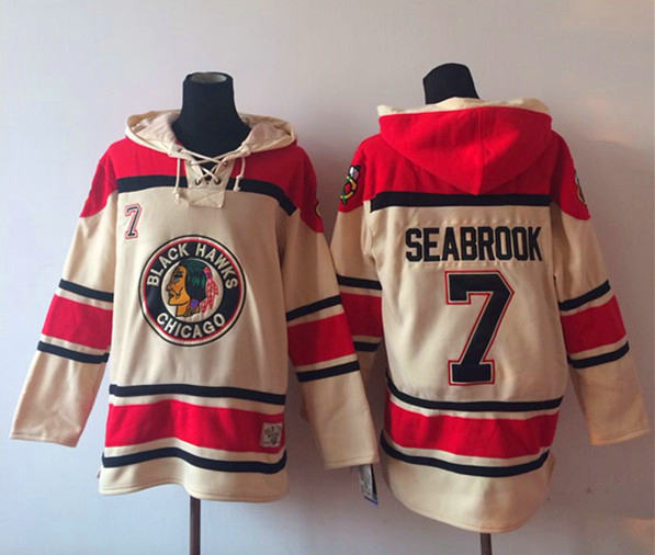 Chicago Blackhawks 7 Brent Seabrook cream NHL hockey hoddies