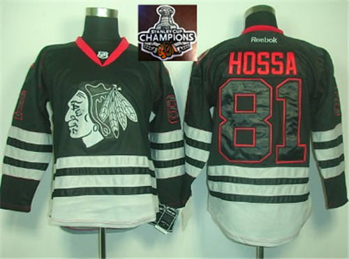 Chicago Blackhawks 81 Hossa Black Ice 2015 Stanley Cup Champions NHL Jersey