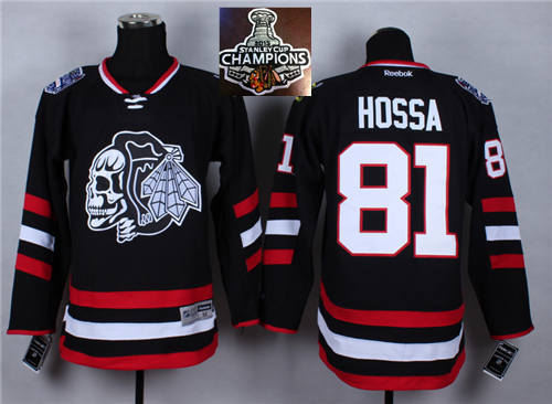 Chicago Blackhawks 81 Marian Hossa Black(White Skull) 2014 Stadium Series 2015 Stanley Cup Champions NHL Jersey