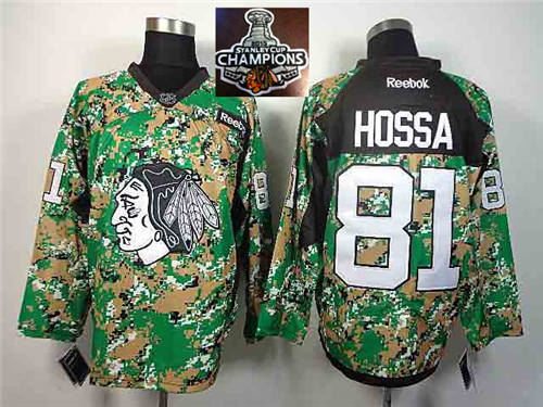 Chicago Blackhawks 81 Marian Hossa Camo Veterans Day Practice 2015 Stanley Cup Champions NHL Jersey