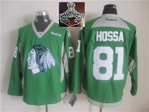 Chicago Blackhawks 81 Marian Hossa Green Practice 2015 Stanley Cup Champions NHL Jersey