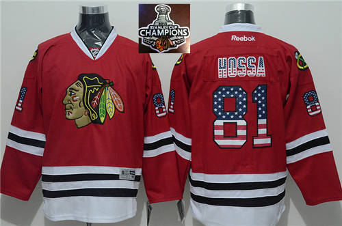 Chicago Blackhawks 81 Marian Hossa Red USA Flag Fashion 2015 Stanley Cup Champions NHL jersey