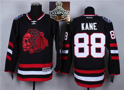 Chicago Blackhawks 88 Patrick Kane Black(Red Skull) 2014 Stadium Series 2015 Stanley Cup Champions NHL Jersey
