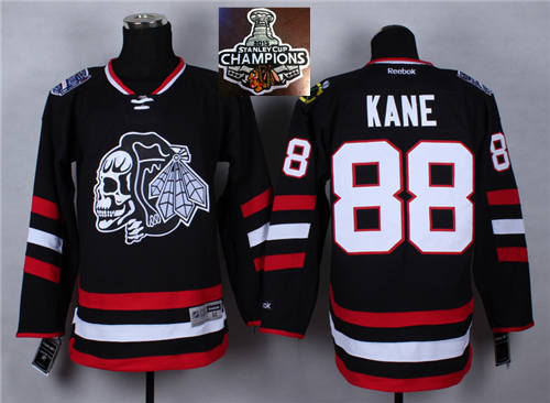 Chicago Blackhawks 88 Patrick Kane Black(White Skull) 2014 Stadium Series 2015 Stanley Cup Champions NHL Jersey
