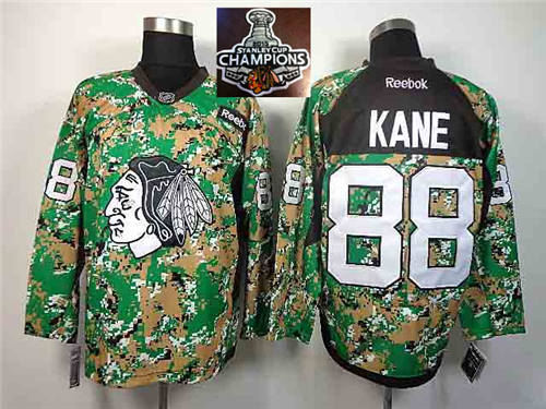 Chicago Blackhawks 88 Patrick Kane Camo Veterans Day Practice 2015 Stanley Cup Champions NHL Jersey