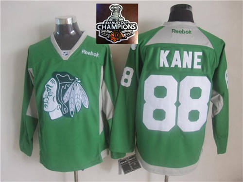 Chicago Blackhawks 88 Patrick Kane Green Practice 2015 Stanley Cup Champions NHL Jersey