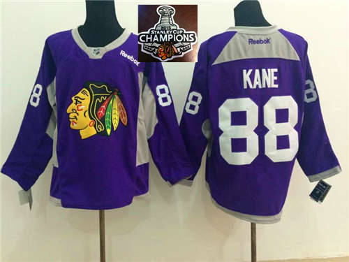 Chicago Blackhawks 88 Patrick Kane Purple Practice 2015 Stanley Cup Champions NHL Jersey