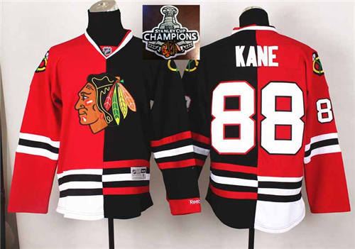 Chicago Blackhawks 88 Patrick Kane Red Black Split 2015 Stanley Cup Champions Jersey