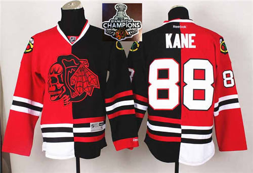 Chicago Blackhawks 88 Patrick Kane Red Black Split Red Shull 2015 Stanley Cup Champions Jersey