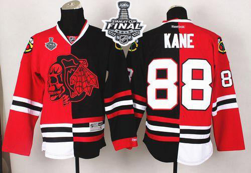 Chicago Blackhawks 88 Patrick Kane Red-Black Split Red Skull 2015 Stanley Cup NHL jersey