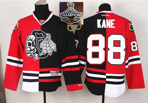 Chicago Blackhawks 88 Patrick Kane Red Black Split White Shull 2015 Stanley Cup Champions Jersey
