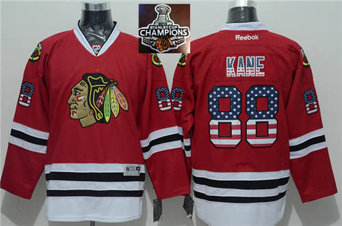 Chicago Blackhawks 88 Patrick Kane Red USA Flag Fashion 2015 Stanley Cup Champions NHL jersey