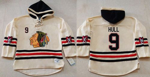 Chicago Blackhawks 9 Bobby Hull Cream Heavyweight Pullover Hoodie NHL Jersey