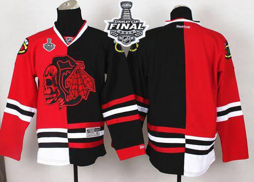 Chicago Blackhawks Blank Red-Black Split Red Skull 2015 Stanley Cup NHL Jersey