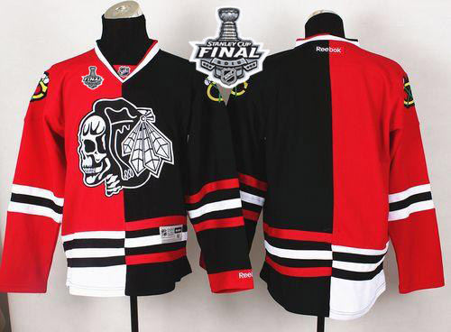 Chicago Blackhawks Blank Red-Black Split White Skull 2015 Stanley Cup NHL Jersey