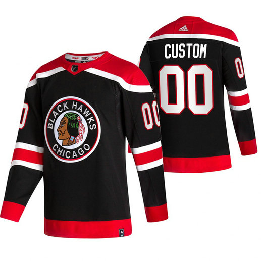 Chicago Blackhawks Custom Black Men's Adidas 2020-21 Reverse Retro Alternate NHL Jersey