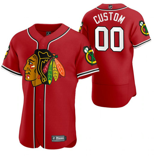 Chicago Blackhawks Custom Men's 2020 NHL x MLB Crossover Edition Baseball Jersey Red